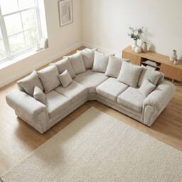 Abakus Direct Verona Chenille Corner Sofa with Deep Seats & Angular Arms in Cream - thumbnail 8