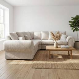 Abakus Direct Verona Chenille Corner Sofa with Deep Seats & Angular Arms in Cream - thumbnail 2