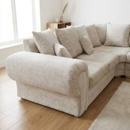 Abakus Direct Verona Chenille Corner Sofa with Deep Seats & Angular Arms in Cream - thumbnail 4
