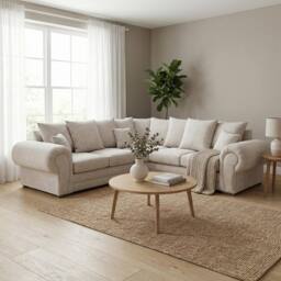 Abakus Direct Verona Chenille Corner Sofa with Deep Seats & Angular Arms in Cream - thumbnail 1