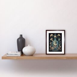 "Artery8 Wall Art Print Skull Glass Jar & Flowers Tattoo Ink Body Art Rockabilly Americana 50s Artwork Framed 9X7 Inch in Brown - Size: W7"" x H9""" - thumbnail 2