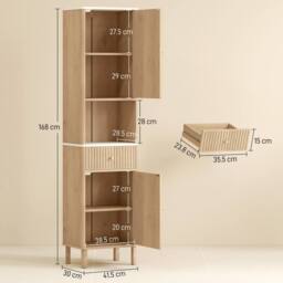 Wyld Haus Fasu Slim Tall Bathroom Cabinet with Soft Close Drawer Oak Effect in Light Oak - thumbnail 4