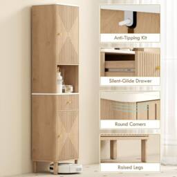 Wyld Haus Fasu Slim Tall Bathroom Cabinet with Soft Close Drawer Oak Effect in Light Oak - thumbnail 8