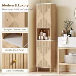 Wyld Haus Fasu Slim Tall Bathroom Cabinet with Soft Close Drawer Oak Effect in Light Oak - thumbnail 5