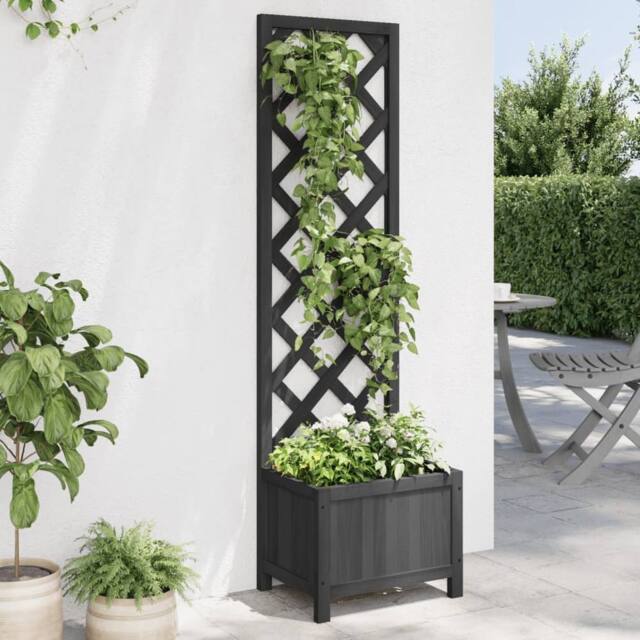 Berkfield Home Planter with Trellis Black Solid Wood Fir - image 1