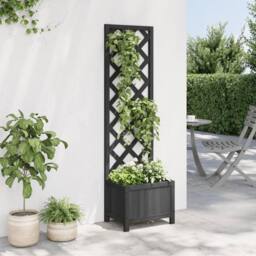 Berkfield Home Planter with Trellis Black Solid Wood Fir - thumbnail 3