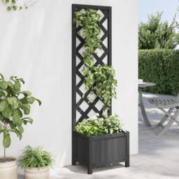 Berkfield Home Planter with Trellis Black Solid Wood Fir - thumbnail 1