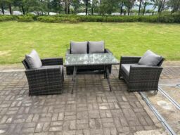 Fimous 4 Seater Outdoor Dark Grey Mixed High Back Rattan Sofa Dining Table Set Garden Furniture Patio - thumbnail 1