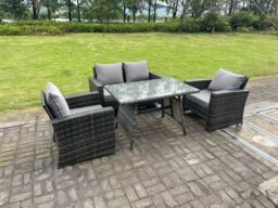 Fimous 4 Seater Outdoor Dark Grey Mixed High Back Rattan Sofa Dining Table Set Garden Furniture Patio - thumbnail 3