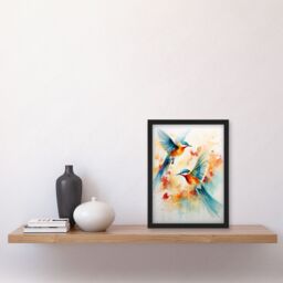"Artery8 Aerial Ballet Watercolour Artwork Bright Bold Birds In Flight Art Print Framed Poster Wall Decor in Black - Size: W12"" x H16""" - thumbnail 4