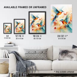 "Artery8 Aerial Ballet Watercolour Artwork Bright Bold Birds In Flight Art Print Framed Poster Wall Decor in Black - Size: W12"" x H16""" - thumbnail 3