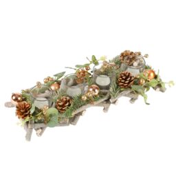Dibor Rose Gold Sparkle Four Tealight Table Decoration Centrepiece Christmas Décor Candle Holders 40cm - thumbnail 2