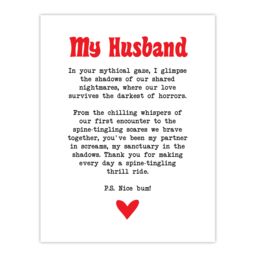 "Artery8 Love Poem Horror Fan Husband Romantic Poetry Fun Wall Art Print in White - Size: W24"" x H32""" - thumbnail 1