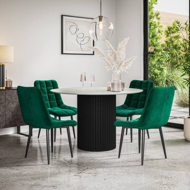 More4Homes Arlo White Marble Top W Black Legs + Nova Velvet Dining Chair Set Of 4 in Green - image 1