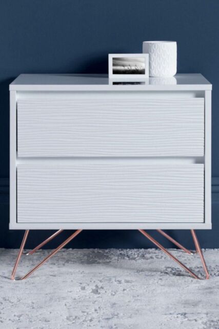 Time4sleep Fusion 2 Drawer White Bedside With Pink Copper Feet - image 1