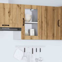 Berkfield Home Kitchen Wall Cabinet with Glass Door¬†Porto Artisan Oak in Brown - thumbnail 4
