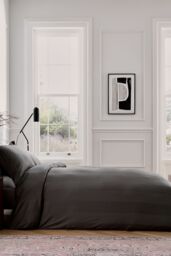1951 'Serra' Luxury Satin Stripe 250 Thread Count Sateen Duvet Cover Set in Charcoal - Size: Double - thumbnail 1