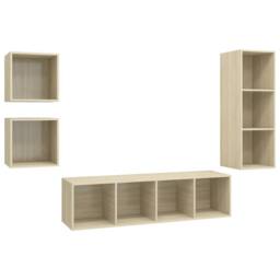 Berkfield Home Practical 4 Piece TV Cabinet Set Sonoma Oak Engineered Wood in Light Oak - thumbnail 3