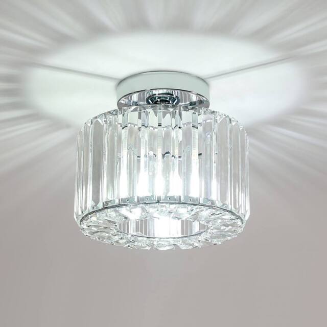 Goeco Modern Crystal Ceiling Light Silver Round Chandelier Crystal E27 22cm - image 1
