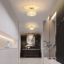 Goeco Modern Crystal Ceiling Light Silver Round Chandelier Crystal E27 22cm - thumbnail 9