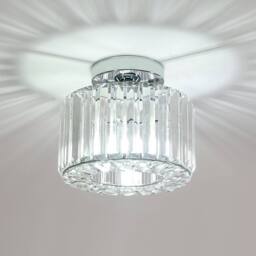 Goeco Modern Crystal Ceiling Light Silver Round Chandelier Crystal E27 22cm