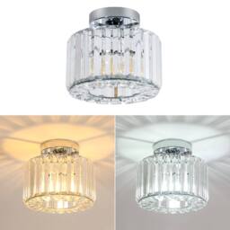 Goeco Modern Crystal Ceiling Light Silver Round Chandelier Crystal E27 22cm - thumbnail 3