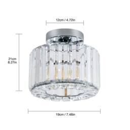 Goeco Modern Crystal Ceiling Light Silver Round Chandelier Crystal E27 22cm - thumbnail 2