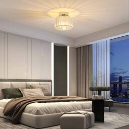 Goeco Modern Crystal Ceiling Light Silver Round Chandelier Crystal E27 22cm - thumbnail 6