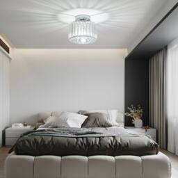 Goeco Modern Crystal Ceiling Light Silver Round Chandelier Crystal E27 22cm - thumbnail 7