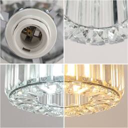 Goeco Modern Crystal Ceiling Light Silver Round Chandelier Crystal E27 22cm - thumbnail 4