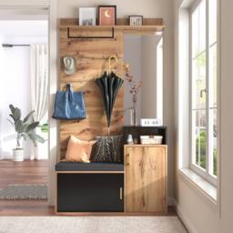 Matteo Elegant Hallway Wardrobe Set - Black & Wood - Storage Furniture