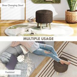 Wyld Haus Roli Linen Look Dark Brown Round Storage Ottoman - thumbnail 7