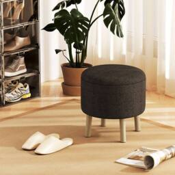 Wyld Haus Roli Linen Look Dark Brown Round Storage Ottoman - thumbnail 3