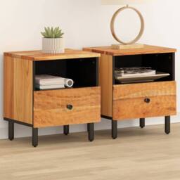 Berkfield Home Bedside Cabinets 2 pcs 40x33x46 cm Solid Wood Acacia in Brown - Size: 40 x 33 x 46 cm - thumbnail 2