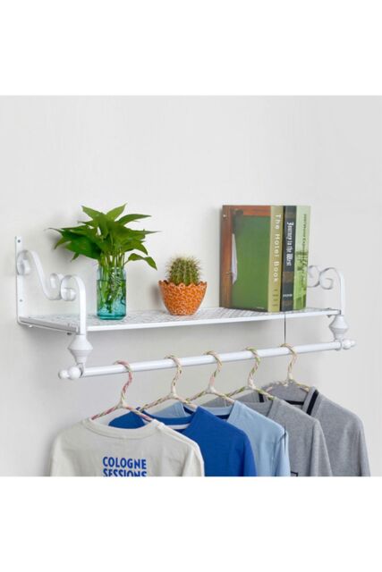 Living and Home Wall Mounted Metal Clothes Garment Shop Display Rack with Shelf in White - image 1