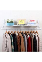 Living and Home Wall Mounted Metal Clothes Garment Shop Display Rack with Shelf in White - thumbnail 5