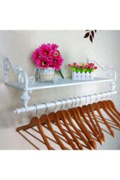 Living and Home Wall Mounted Metal Clothes Garment Shop Display Rack with Shelf in White - thumbnail 2