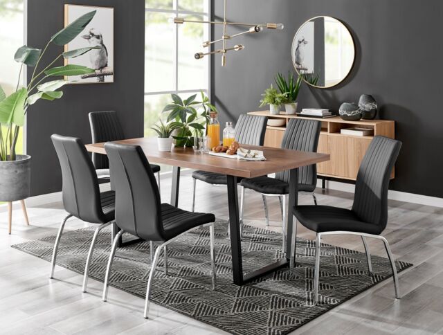 FurnitureboxUK Kylo Large Brown Wood Effect Dining Table & 6 Isco Faux Leather Chairs in Black - image 1