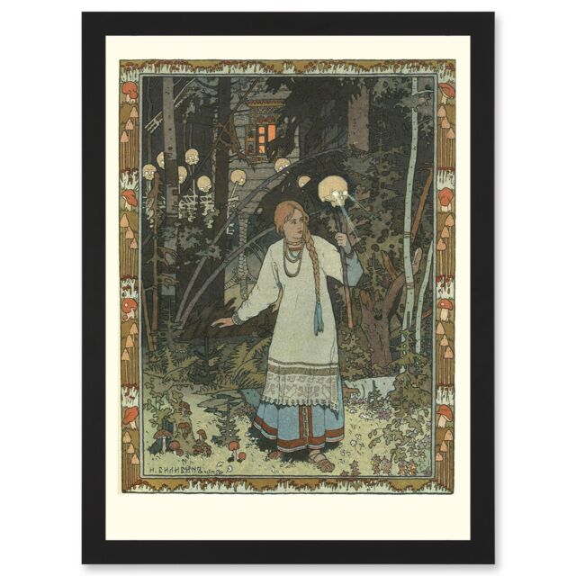 Artery8 Ivan Bilibin Illustration Fairy Tale Vasilisa Beautiful 1990 Artwork Framed Wall Art Print A4 in Black - image 1