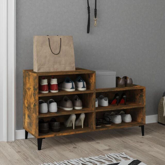 Berkfield Home Shoe Cabinet Smoked Oak 102x36x60 cm Engineered Wood in Brown - Size: 102 x 36 x 60 cm - image 1
