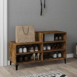 Berkfield Home Shoe Cabinet Smoked Oak 102x36x60 cm Engineered Wood in Brown - Size: 102 x 36 x 60 cm - thumbnail 6
