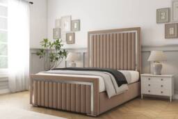 "Sloomy Boston Chrome Plush Frame-Mattress - 50"" Upholstered Headboard in Taupe - Size: Super King" - thumbnail 2