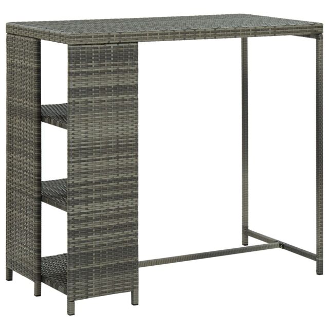 Berkfield Home Bar Table with Storage Rack Grey 120x60x110 cm Poly Rattan - Size: 120 x 60 x 110 cm - image 1