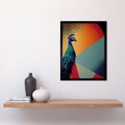 "Artery8 Wall Art Print Modern Peacock Portrait in Colourful Abstract Vibrant Orange Art Framed in Black - Size: W12"" x H16""" - thumbnail 2