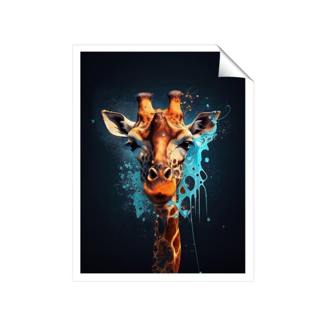 "Warren Reed - Designer Blue Giraffe Face Splashart Unframed Art Print - Size: W16"" x H24""" - image 1