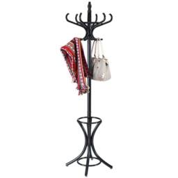 Havendro Wooden Free Standing Coat Rack 12 Hooks Umbrella Hallstand in Black - thumbnail 4