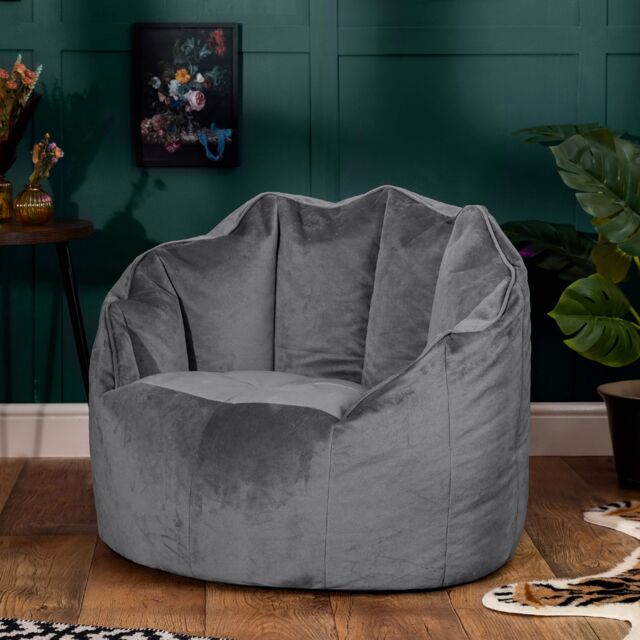 icon Sirena Scallop Chair Bean Bag Velvet Bean Bags in Charcoal - image 1