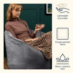 icon Sirena Scallop Chair Bean Bag Velvet Bean Bags in Charcoal - thumbnail 4