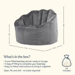 icon Sirena Scallop Chair Bean Bag Velvet Bean Bags in Charcoal - thumbnail 6