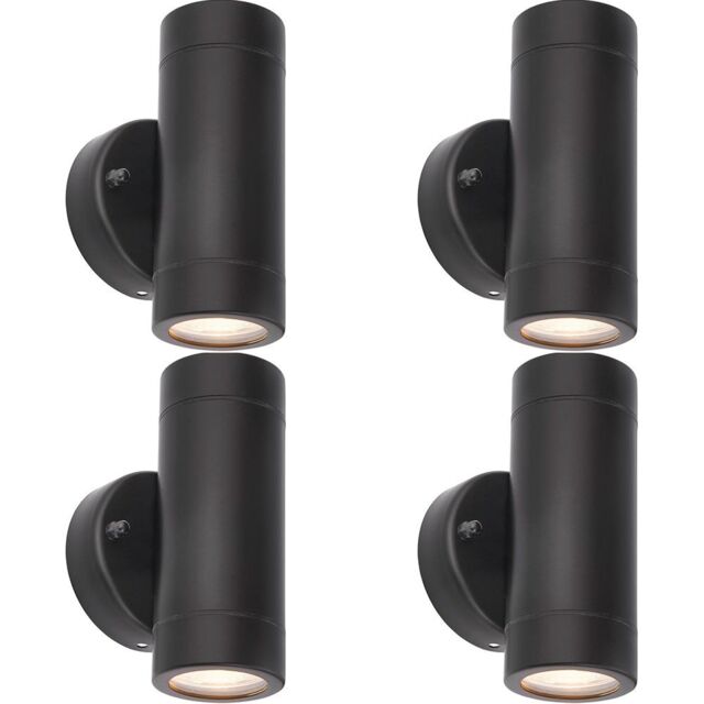 Loops 4 PACK Up & Down Twin Outdoor IP44 Wall Light - 2 x 7W GU10 LED - Matt Black - image 1